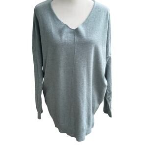 Lulus Oversized Lightweight V Neck Sweater Blueish Green Tunic Womens Size Mediu